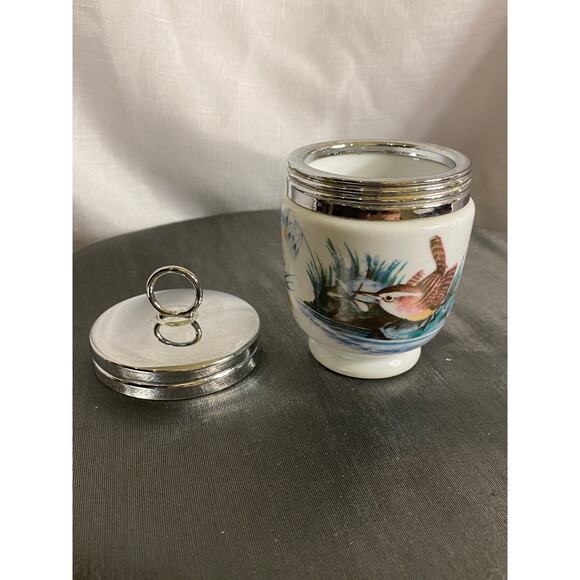 Vintage Royal Worcester Porcelain Egg Coddler with chrome top Birds Wren VGUC - Picture 14 of 16